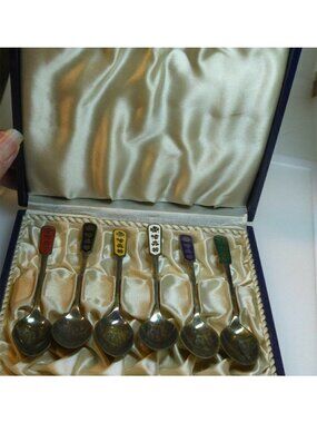 VTG Danish Egon Lauridsen ELA Sterling Silver Enamel Clover Demitasse Spoons Set